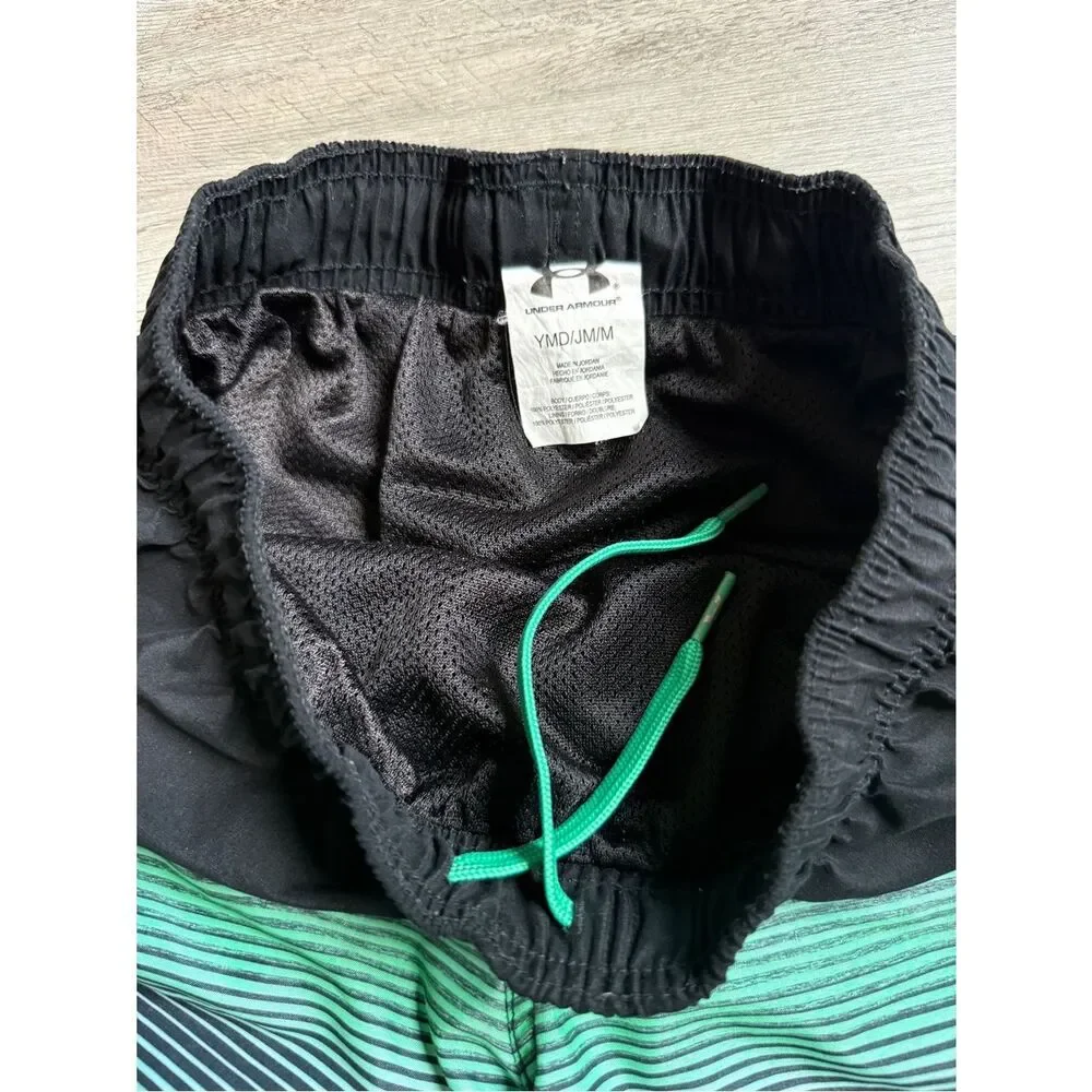 Under Armour Swim Trunks Boys Medium Black Green Summer Vacation